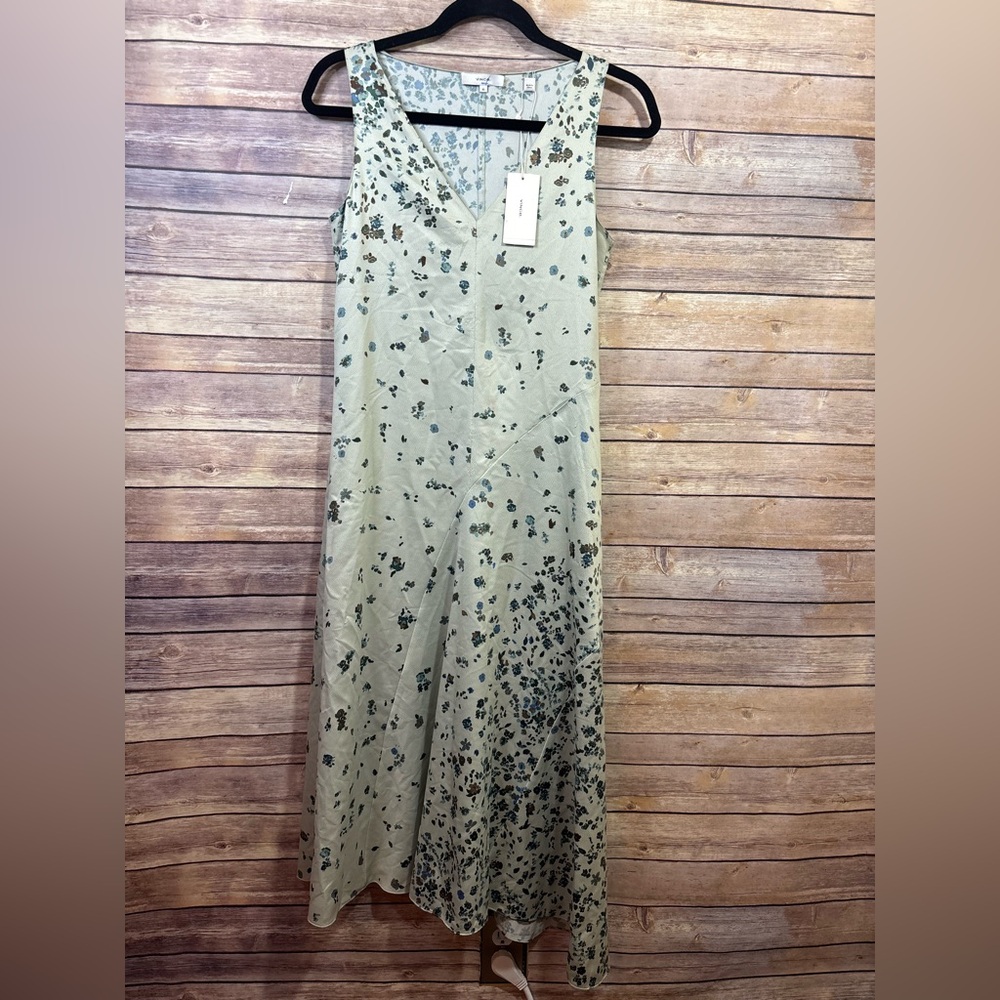 Vince Satin Floral Midi Dress in Aloe Green Size XS